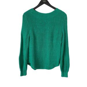 Gap Shaker Crewneck Pullover Sweater Women Small Deluxe Green Cozy Knit Relaxed
